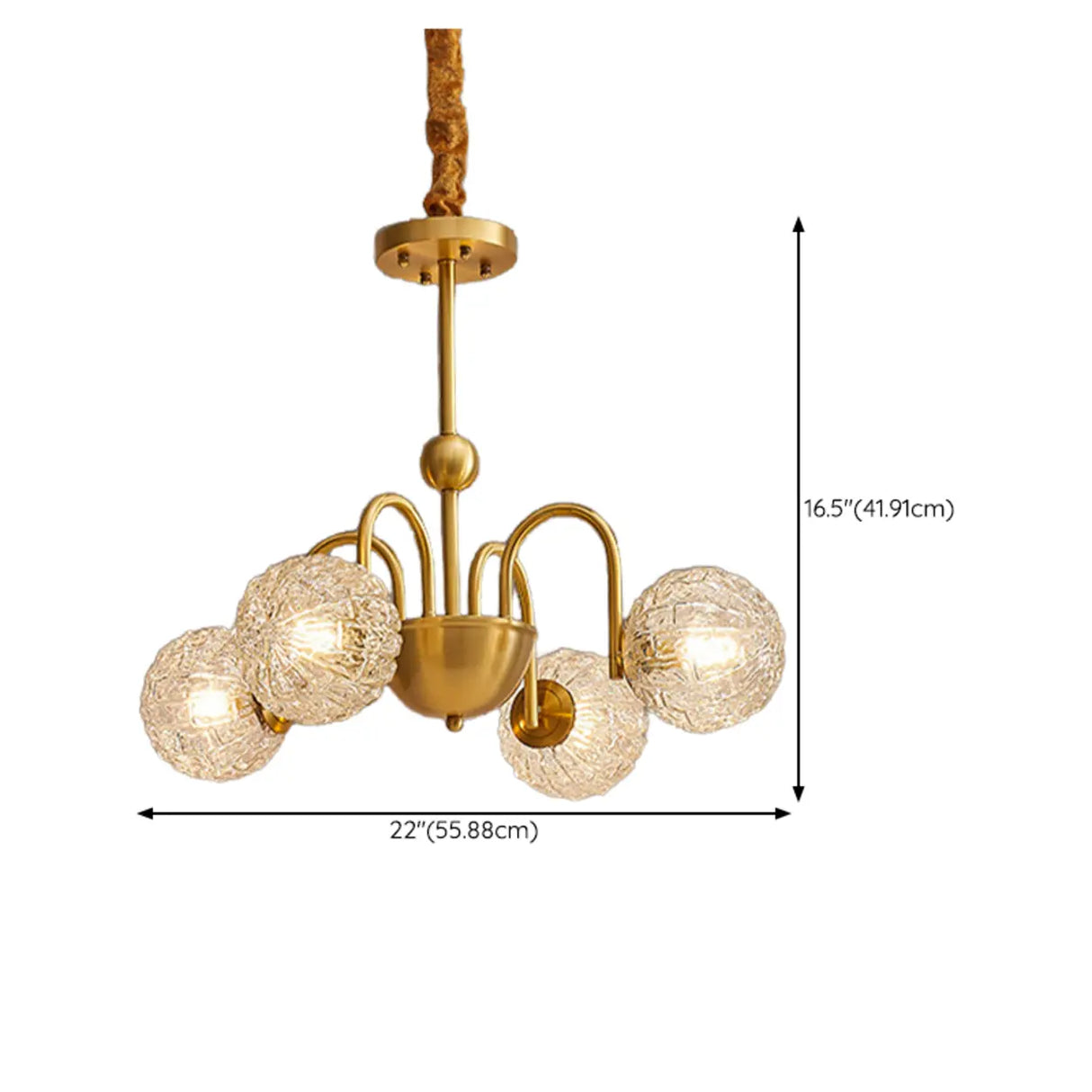 Modern Gold 6-Light Ceiling Lamp with Crystal Glass Globes
