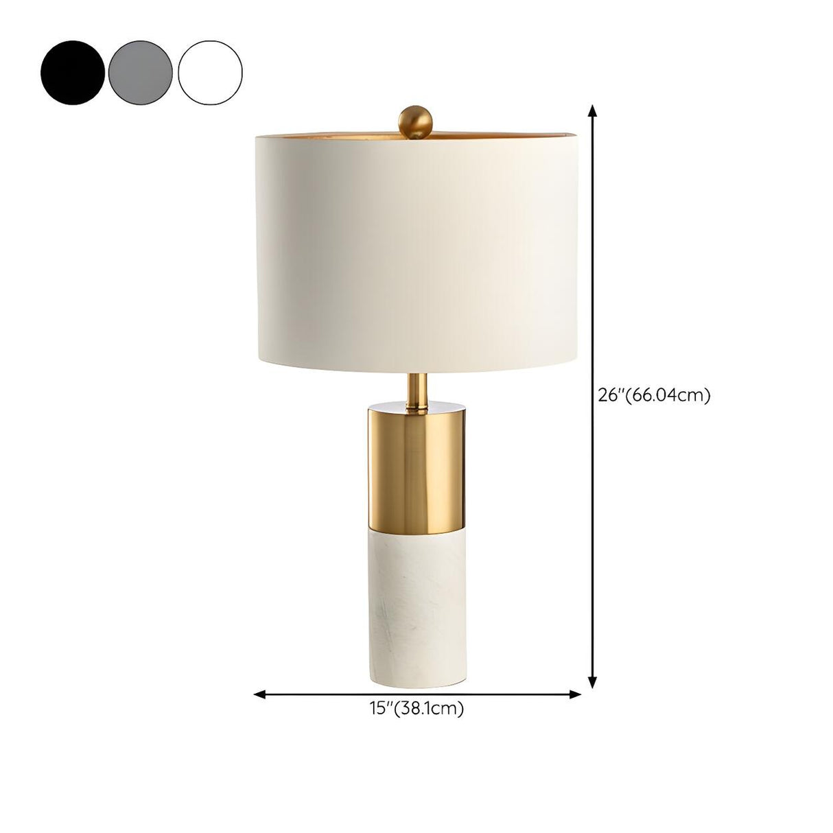 Modern Gold Accent Fabric Cylinder Marble Table Lamp
