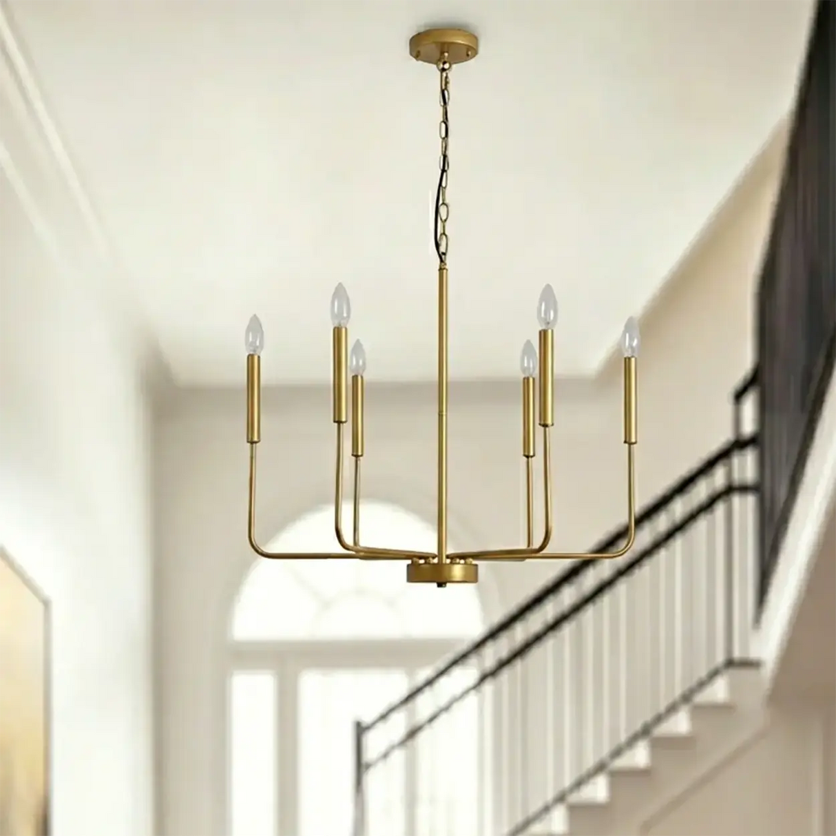Modern Gold Adjustable Chain Branch Candle Chandelier Image - 5