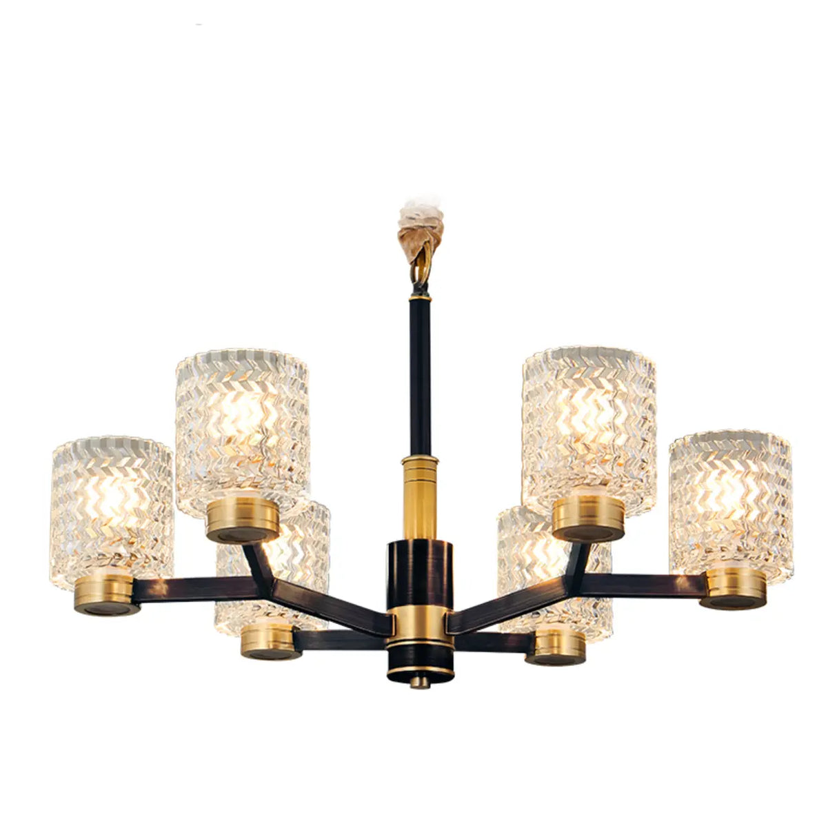 Modern Gold and Black Chandelier with Glass Shades, 8-Light Image - 2