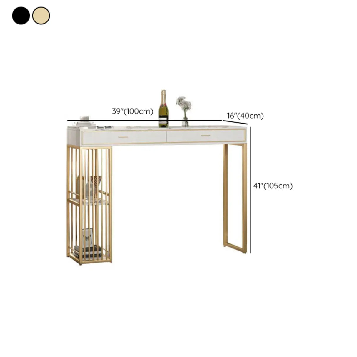 Modern Gold Bar Height Table with Storage Shelves