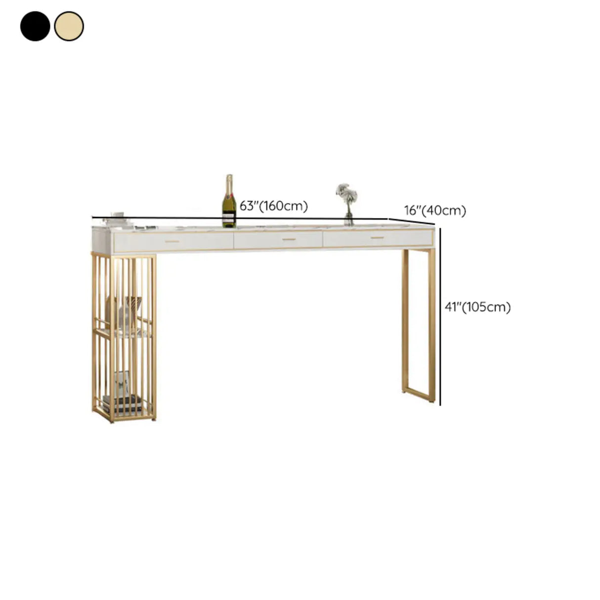 Modern Gold Bar Height Table with Storage Shelves Image - 13