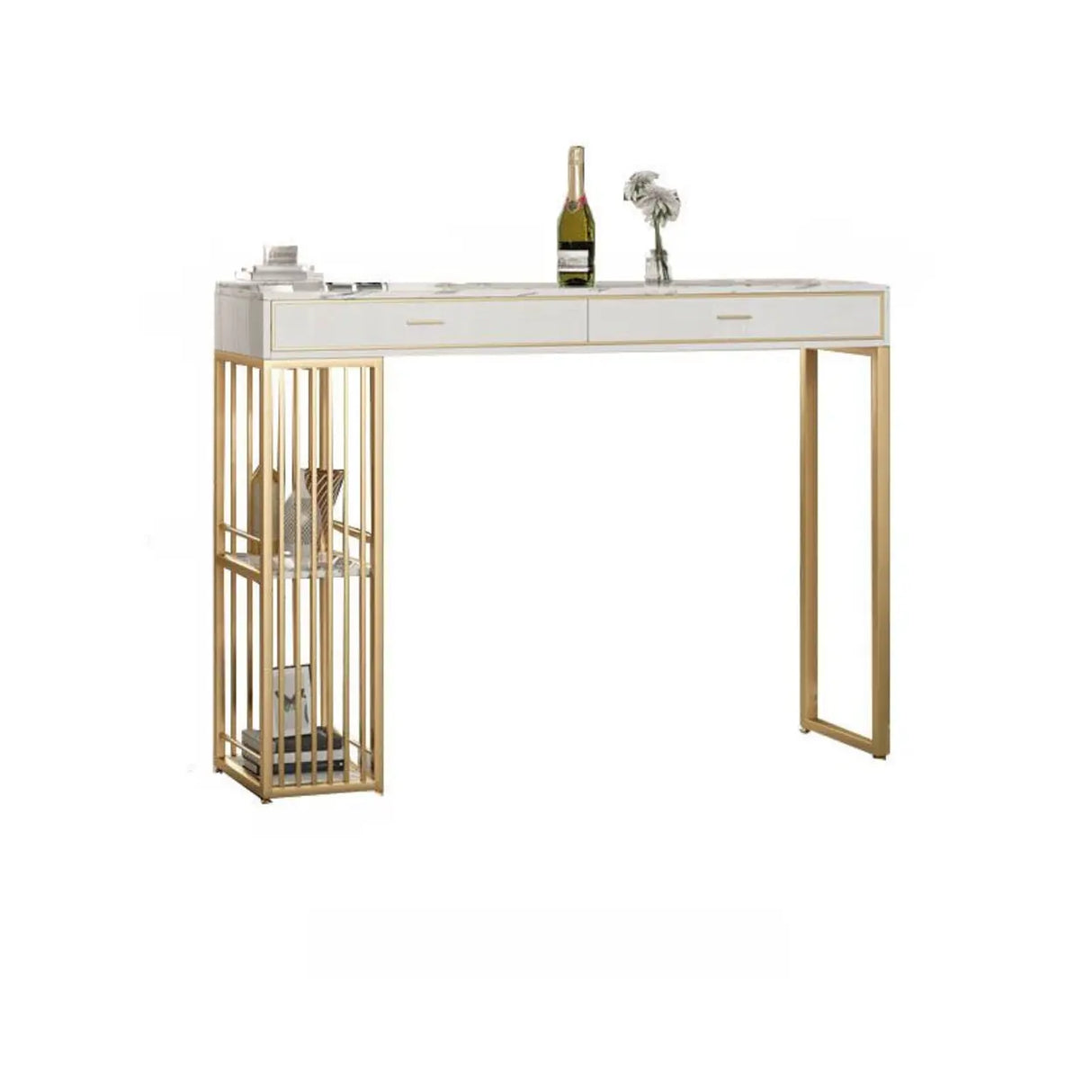 Modern Gold Bar Height Table with Storage Shelves Image - 2