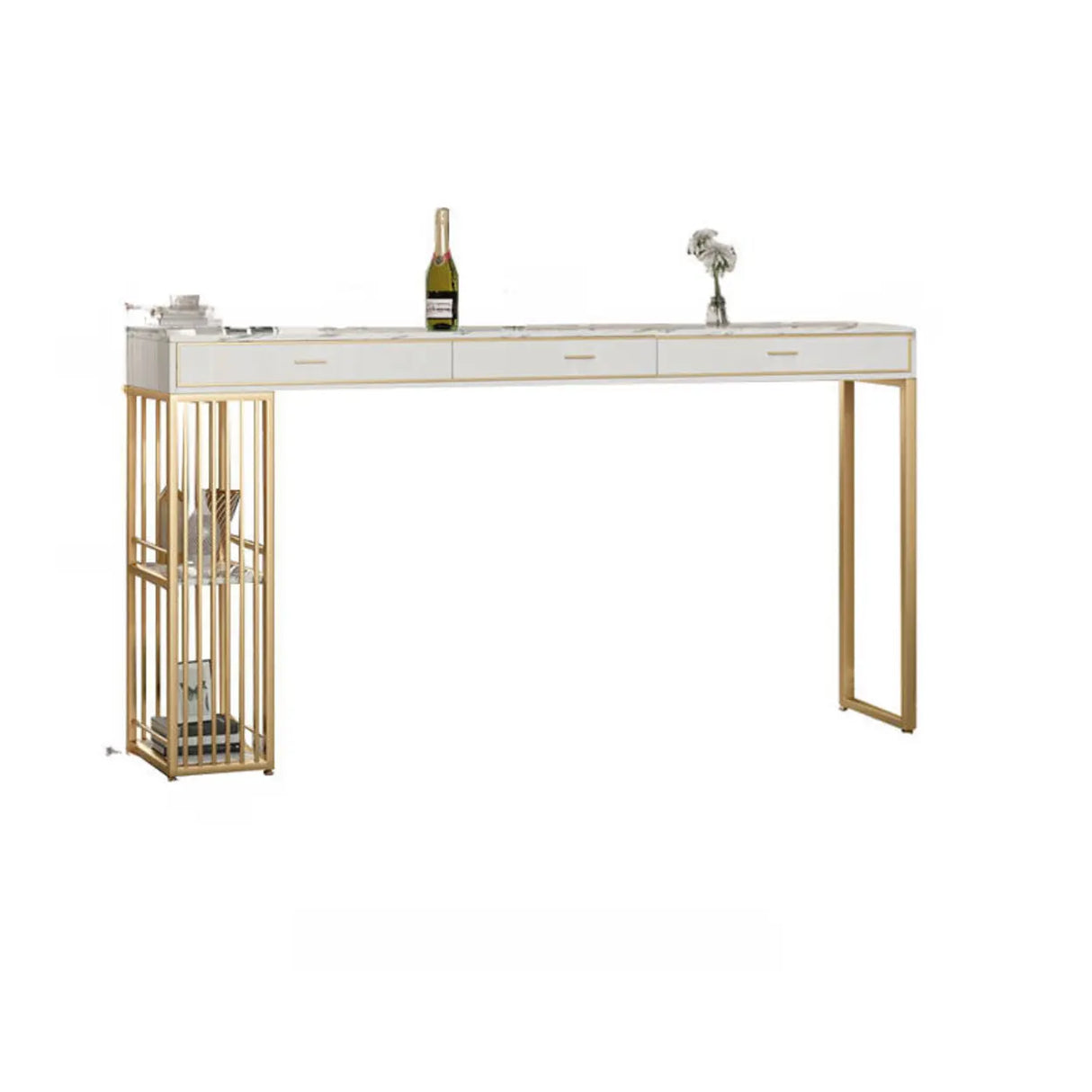 Modern Gold Bar Height Table with Storage Shelves Image - 3