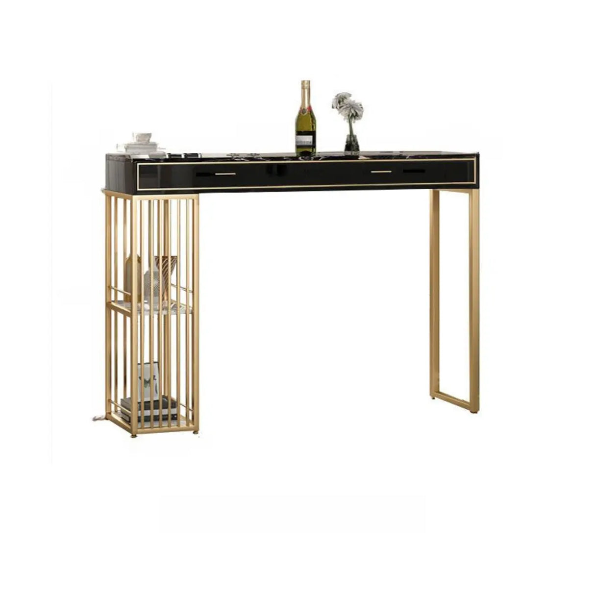 Modern Gold Bar Height Table with Storage Shelves Image - 5