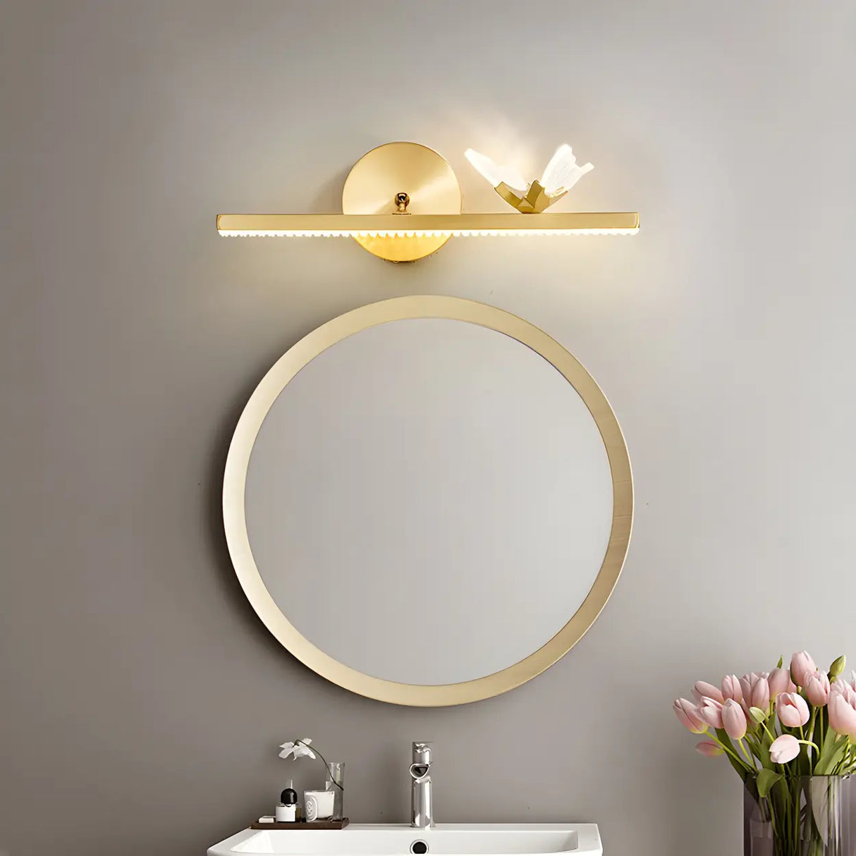 Modern Gold Bathroom Vanity Light with Butterfly Design Image - 1