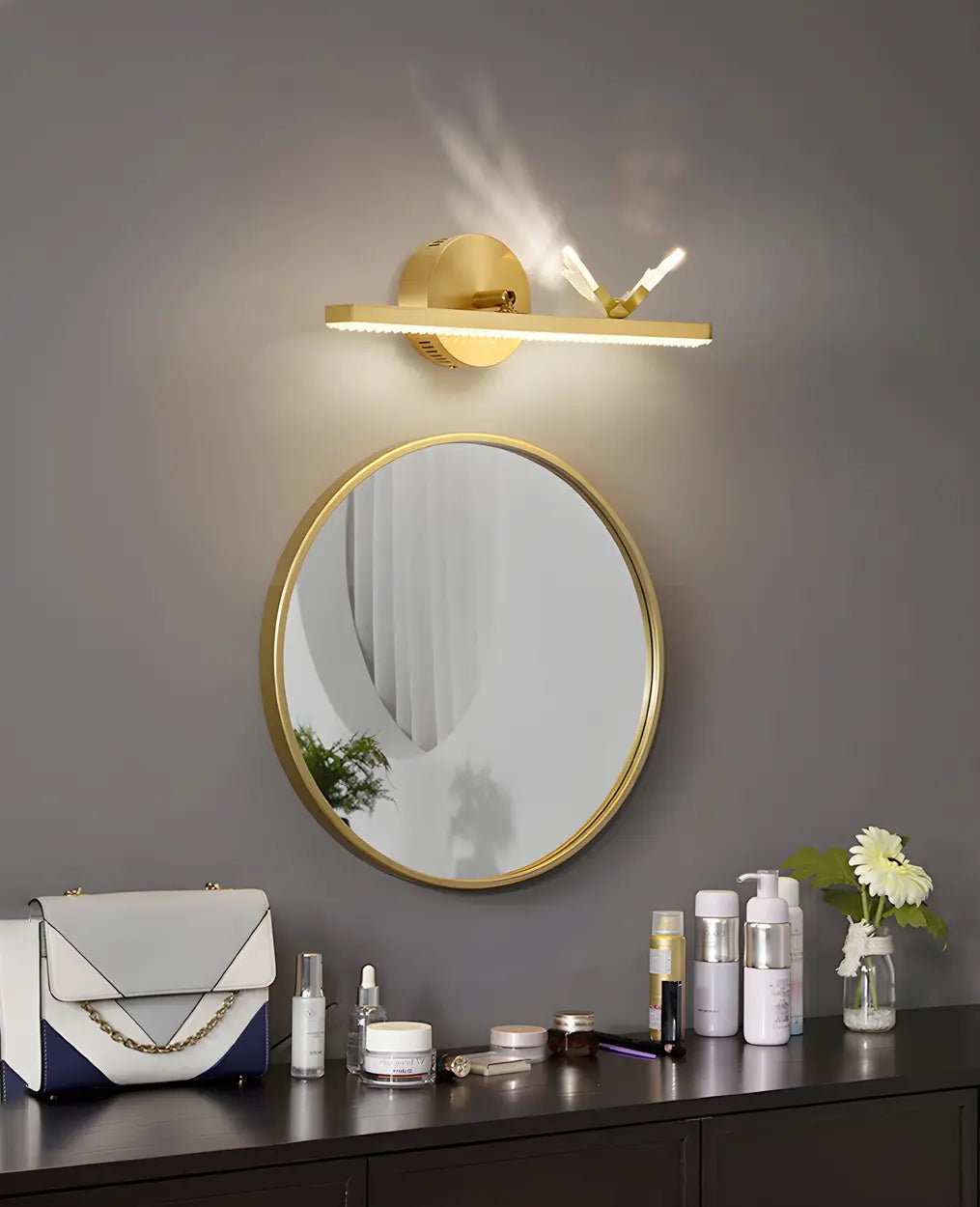 Modern Gold Bathroom Vanity Light with Butterfly Design Image - 15