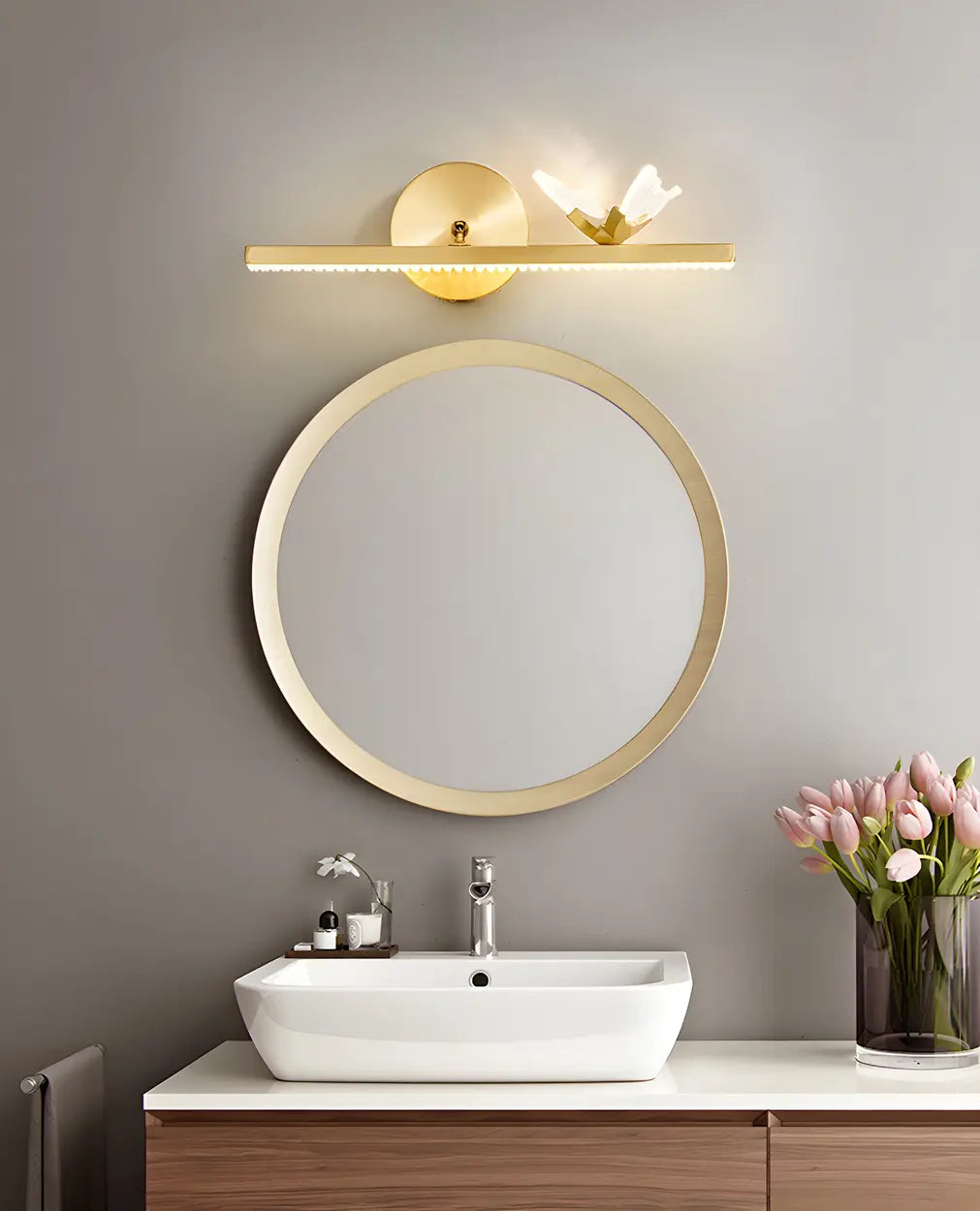 Modern Gold Bathroom Vanity Light with Butterfly Design Image - 16