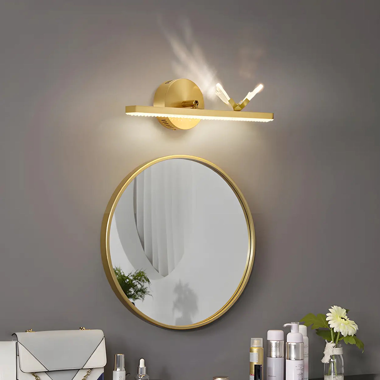 Modern Gold Bathroom Vanity Light with Butterfly Design Image - 4