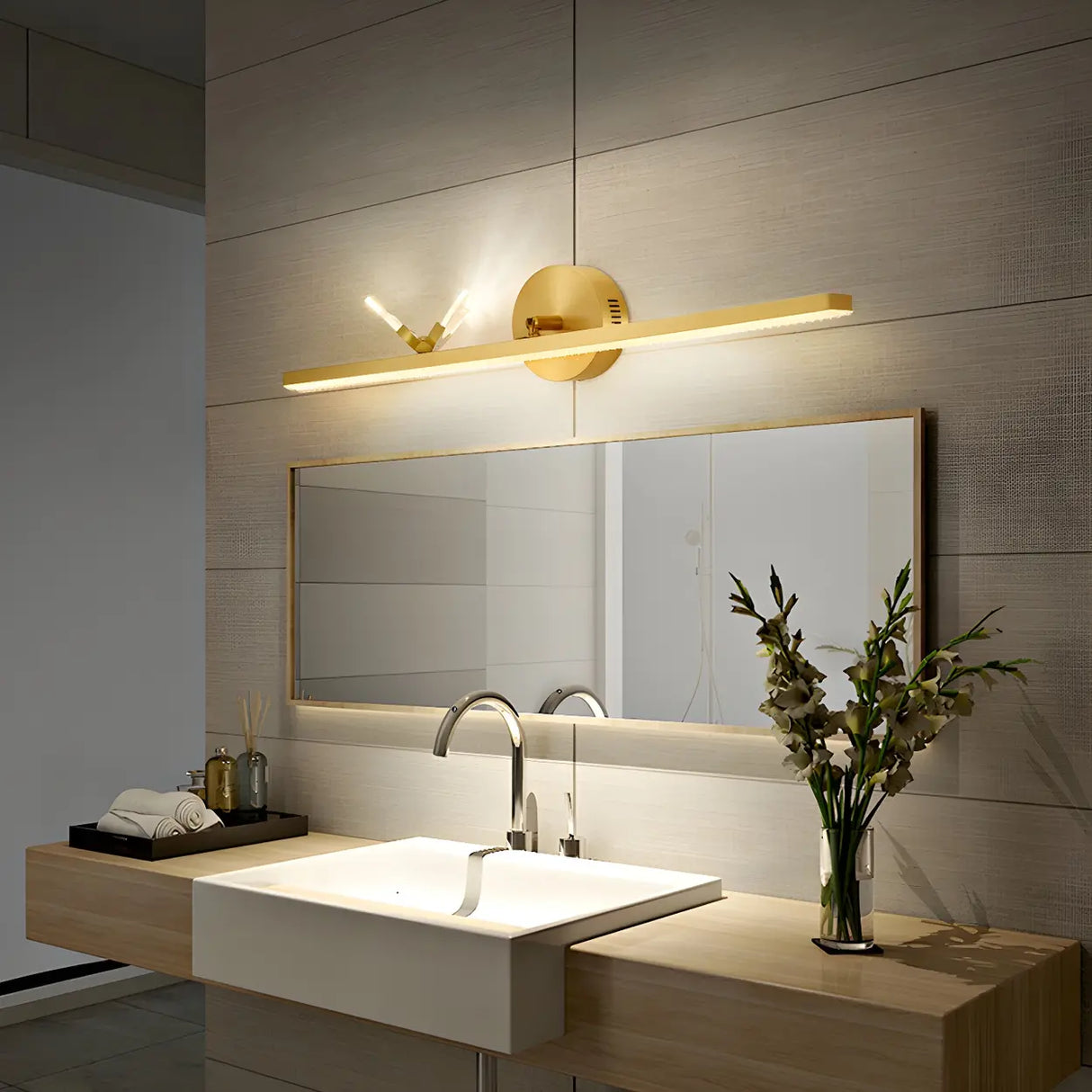 Modern Gold Bathroom Vanity Light with Butterfly Design Image - 5