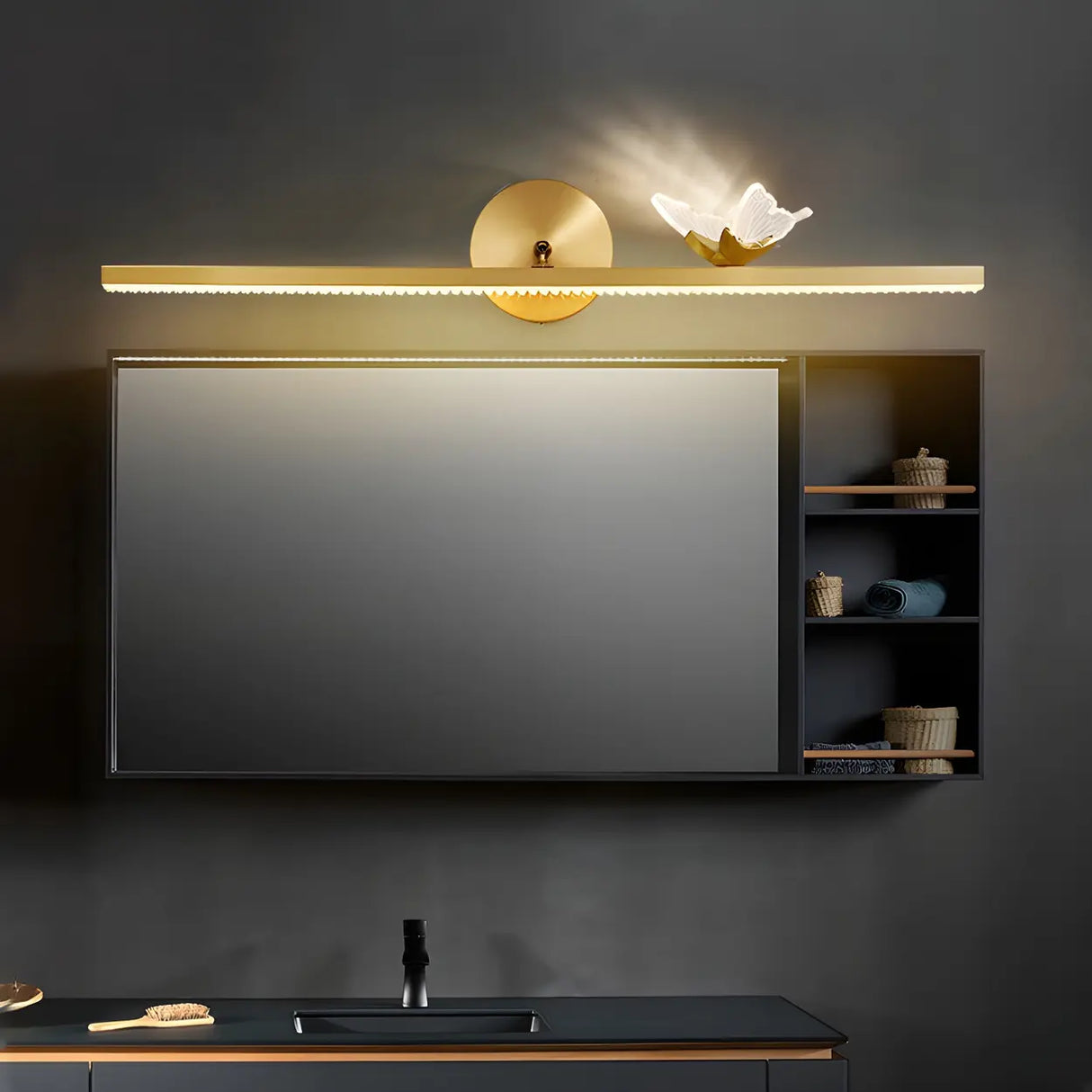 Modern Gold Bathroom Vanity Light with Butterfly Design Image - 6
