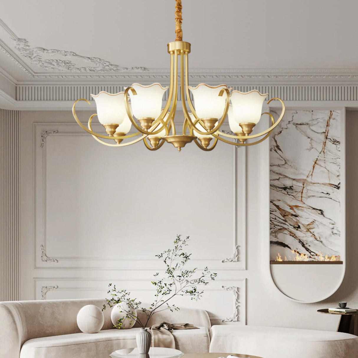 Modern Gold Bell Jar Frosted Glass Chandelier Image - 1