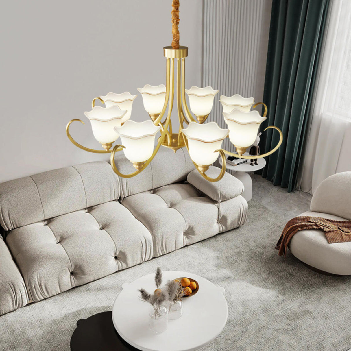 Modern Gold Bell Jar Frosted Glass Chandelier Image - 2