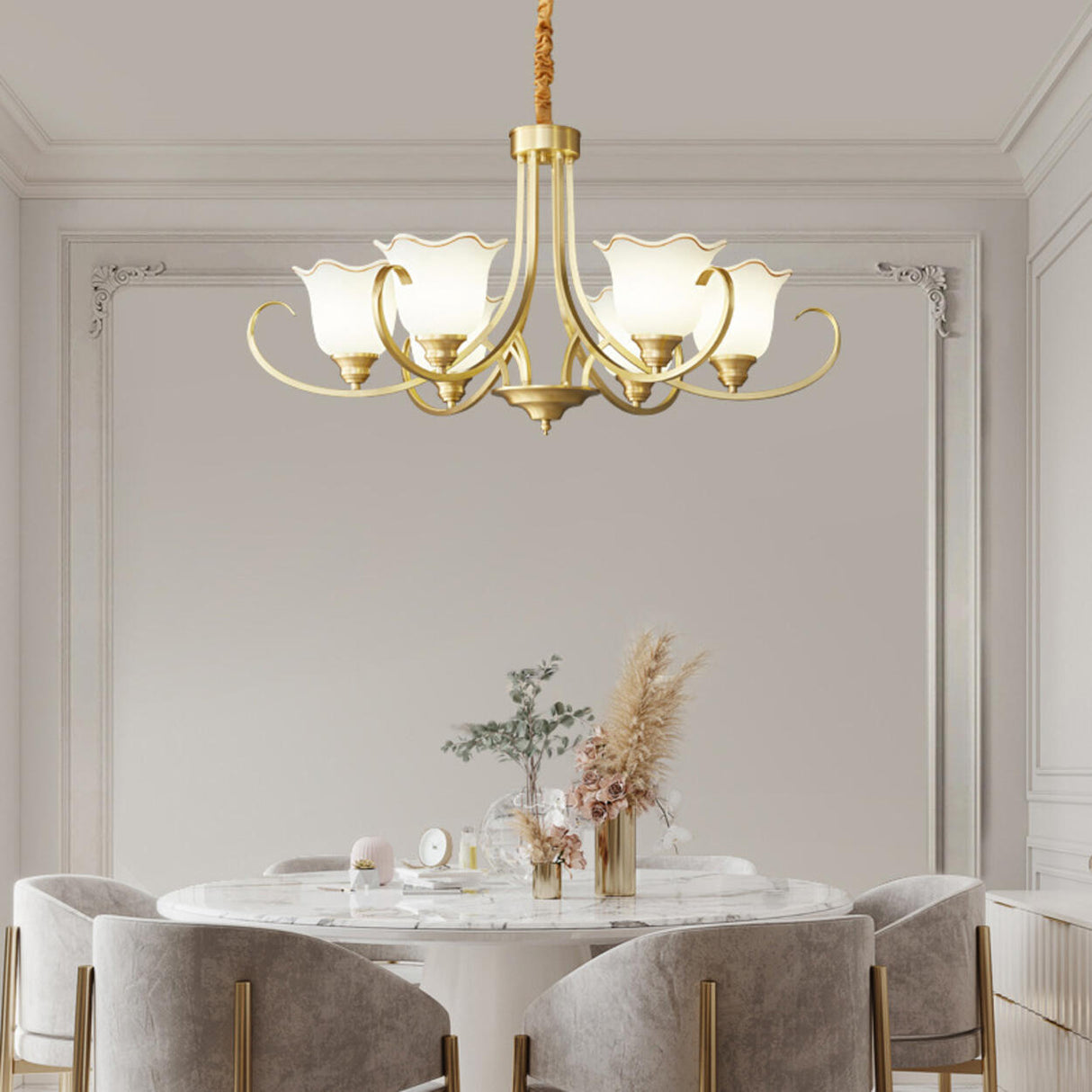 Modern Gold Bell Jar Frosted Glass Chandelier Image - 3