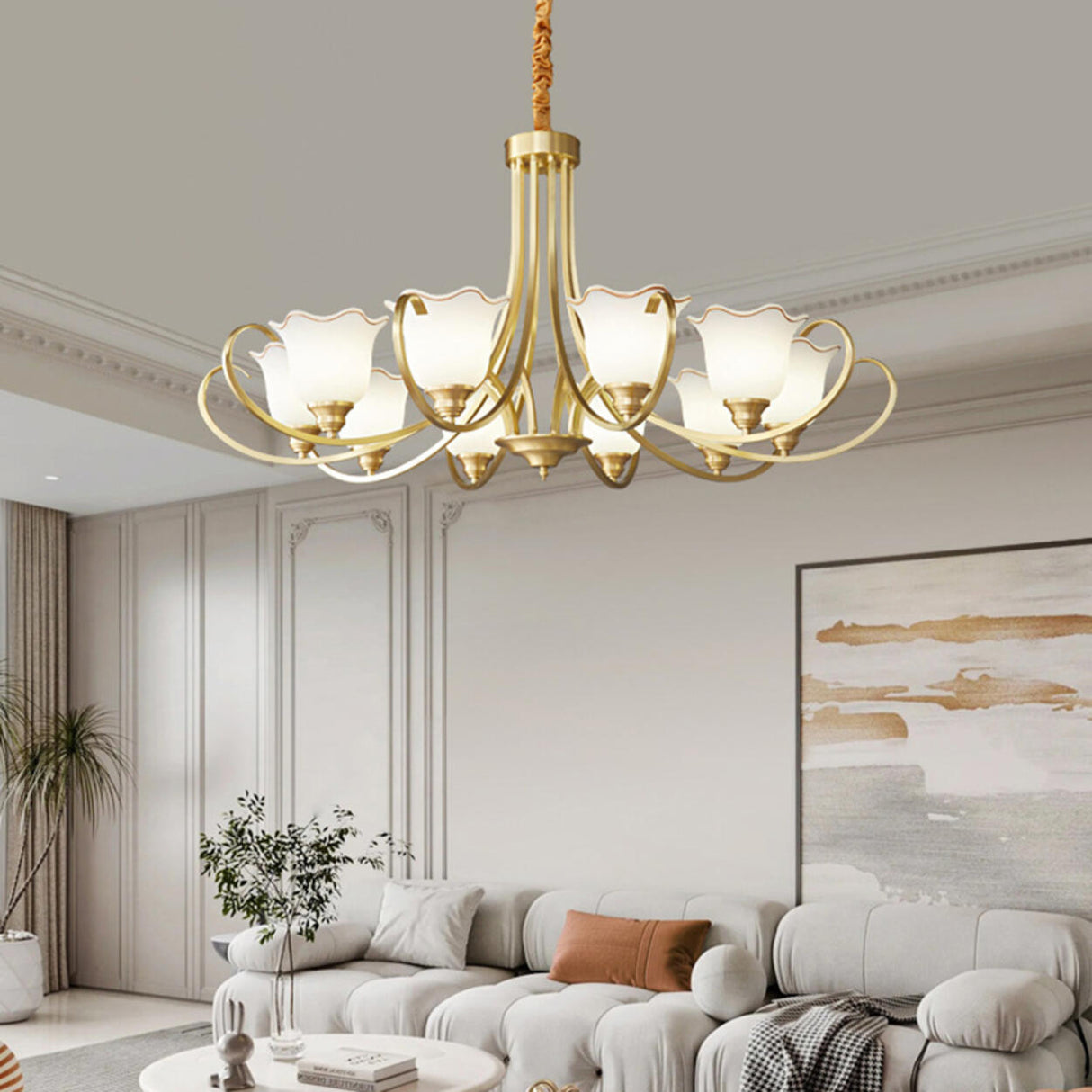 Modern Gold Bell Jar Frosted Glass Chandelier Image - 4