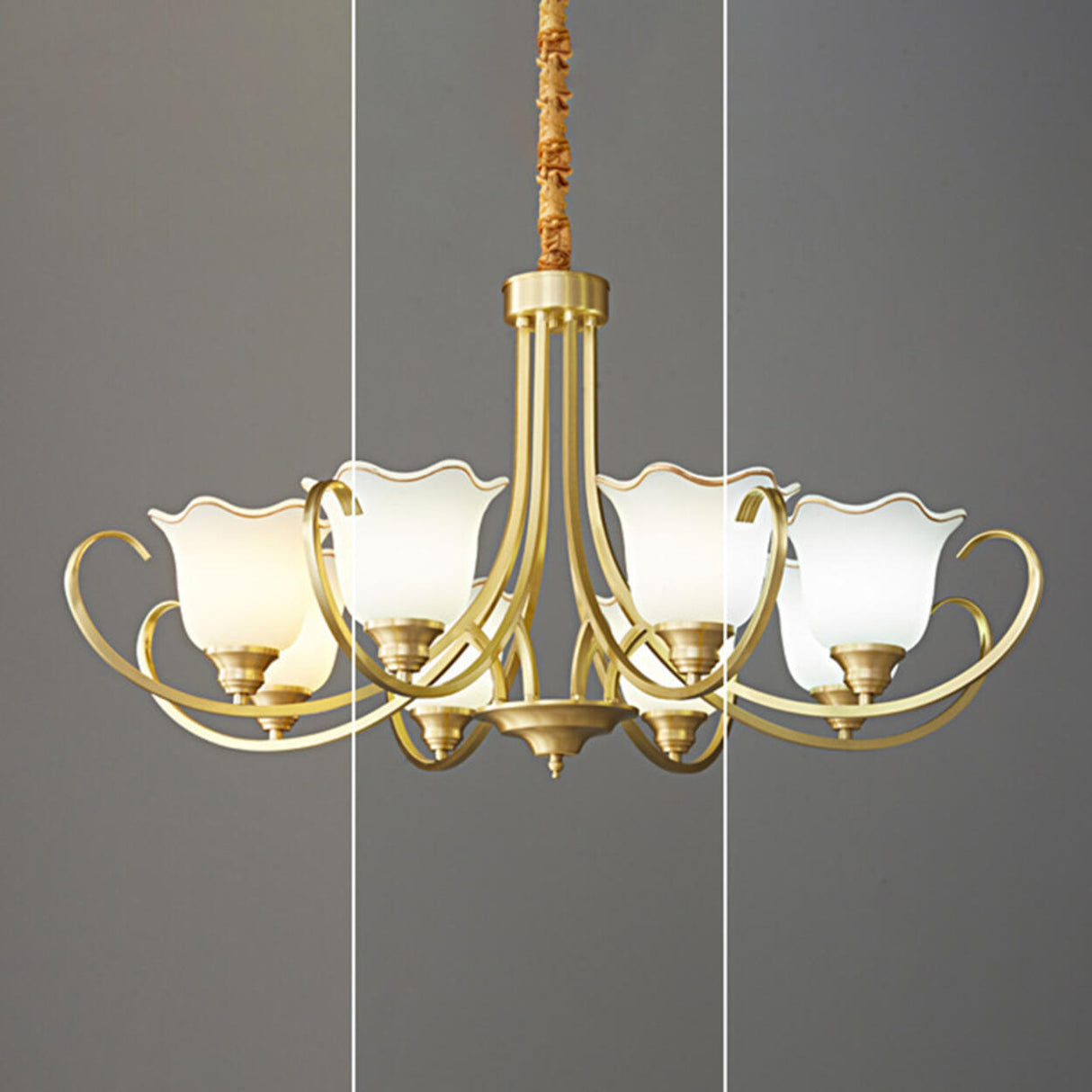 Modern Gold Bell Jar Frosted Glass Chandelier Image - 9