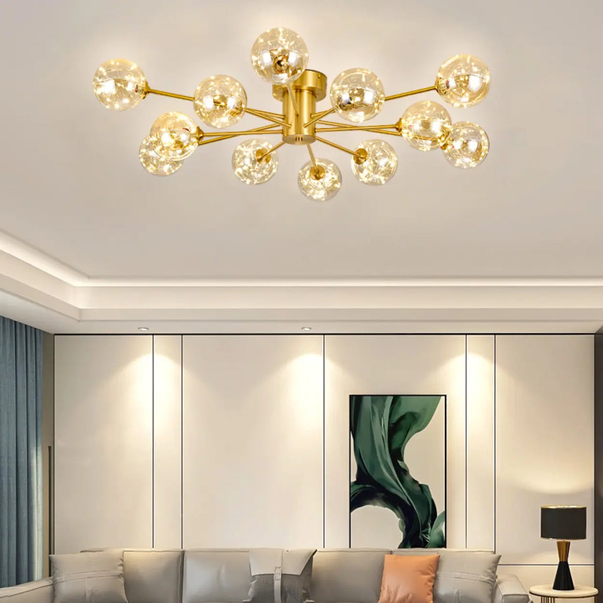 Large Gold Bubble Semi-Flush Mount Light 12-Light Image - 3