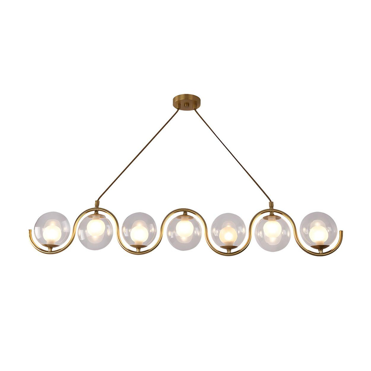Modern Gold Clear Glass Ball Wave Linear Chandelier Image - 2