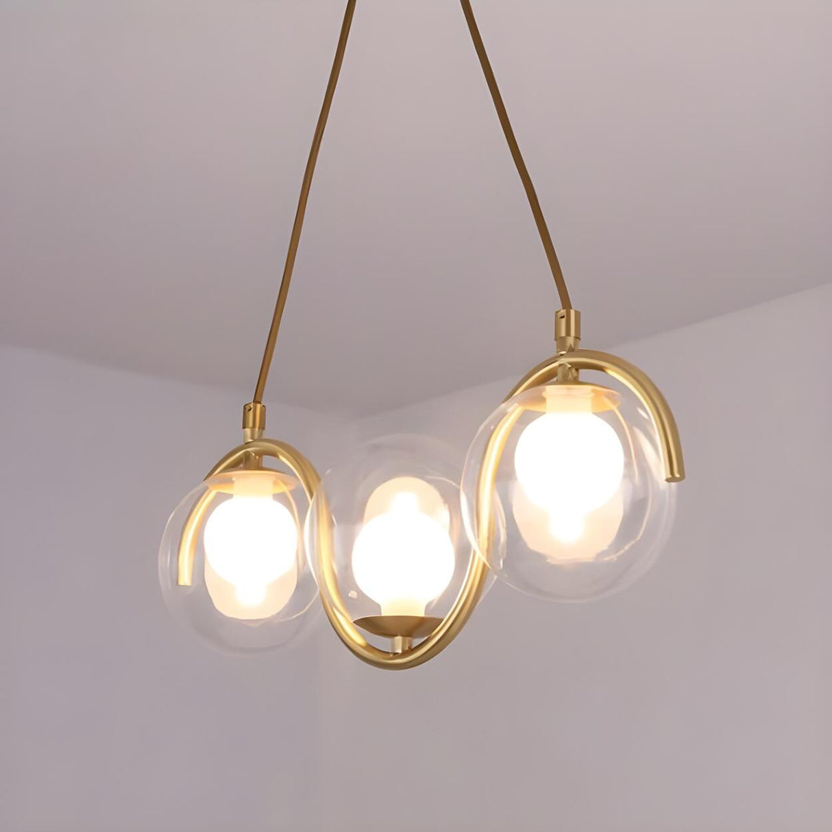Modern Gold Clear Glass Ball Wave Linear Chandelier Image - 7
