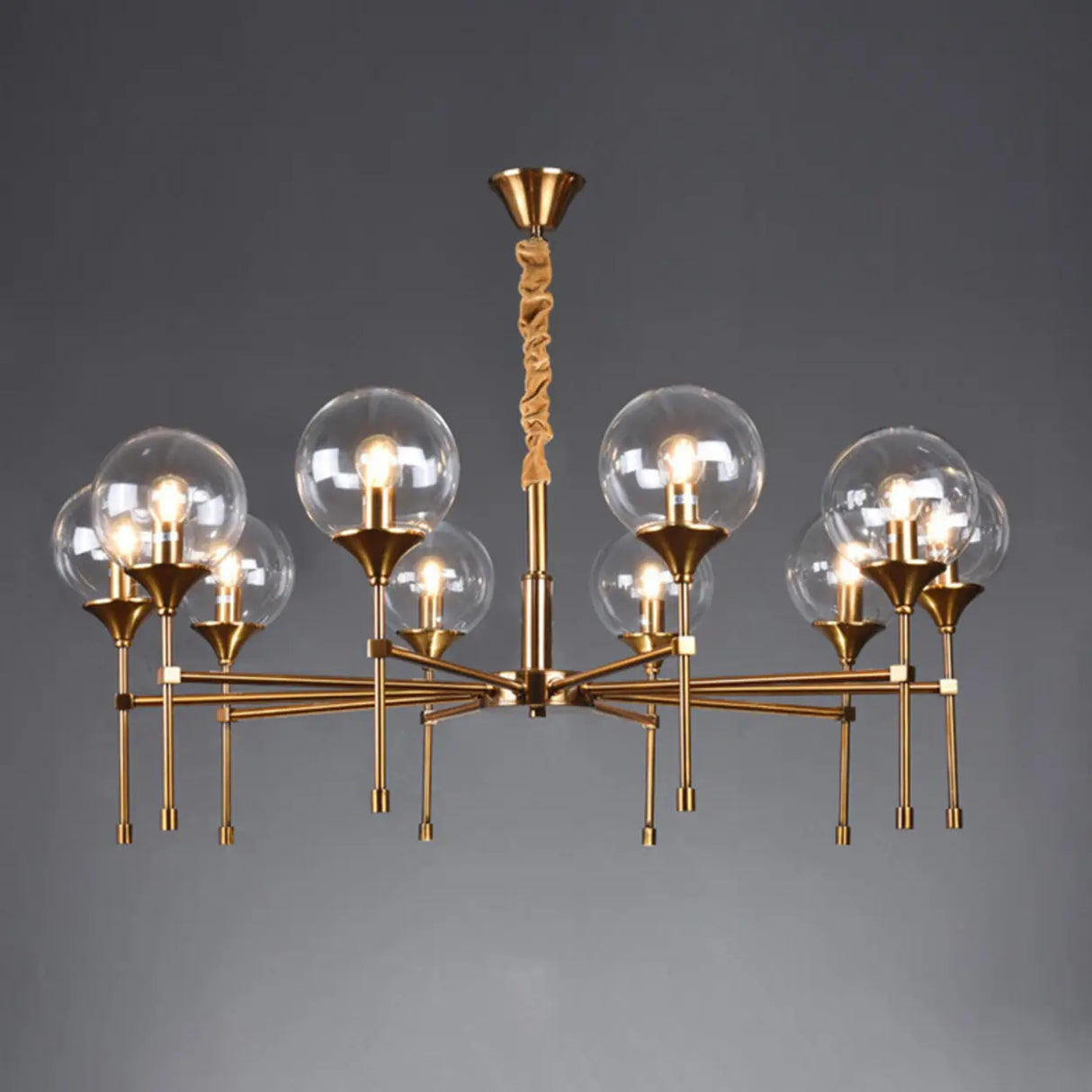 Modern Gold Clear Globe Glass Chandelier Adjustable Chain Image - 2