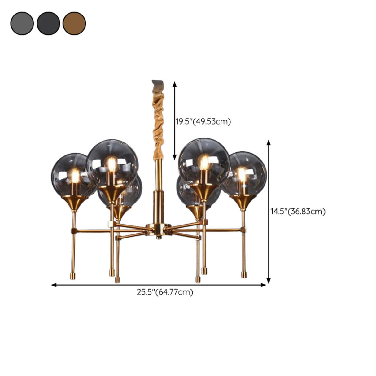 Modern Gold Clear Globe Glass Chandelier Adjustable Chain