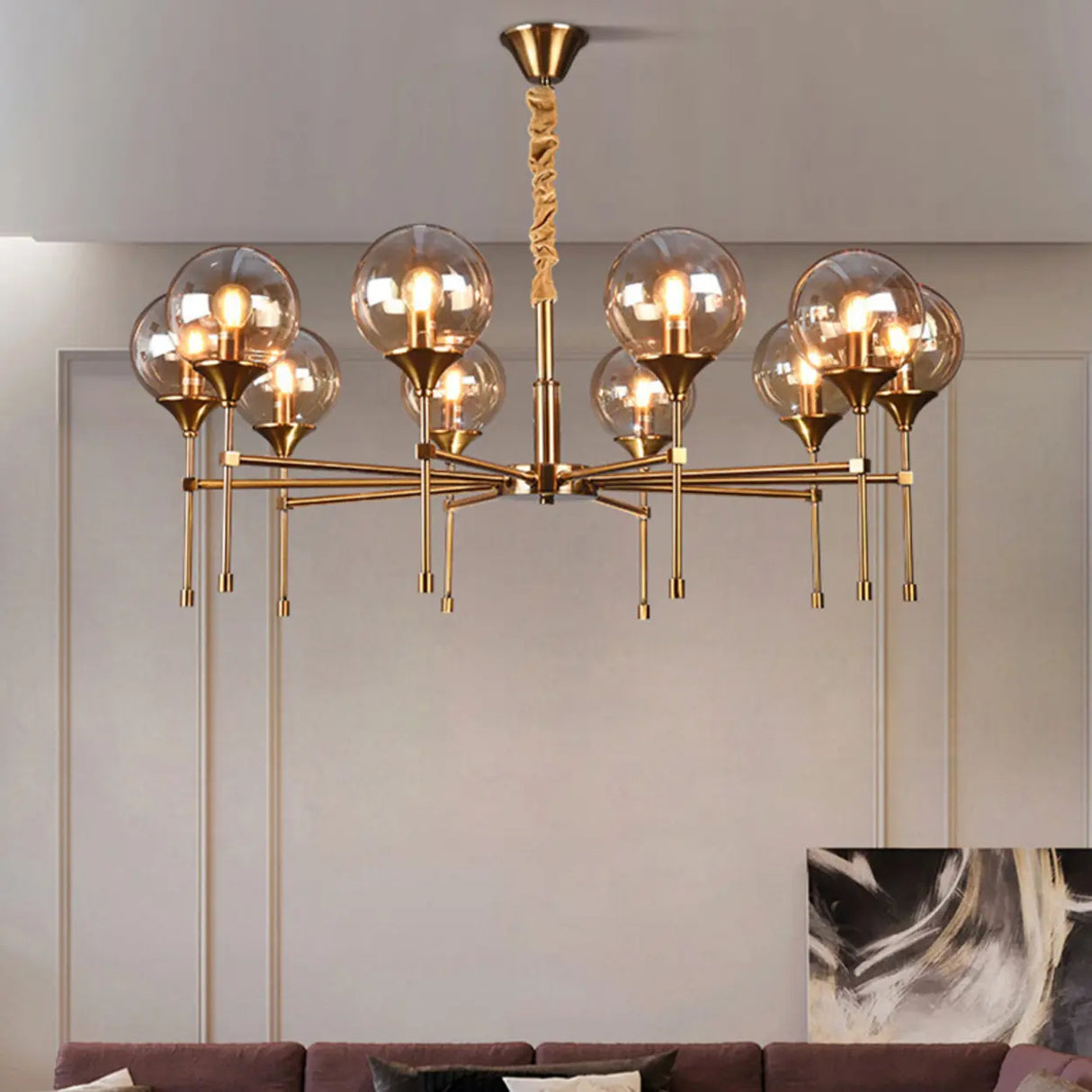 Modern Gold Clear Globe Glass Chandelier Adjustable Chain Image - 3