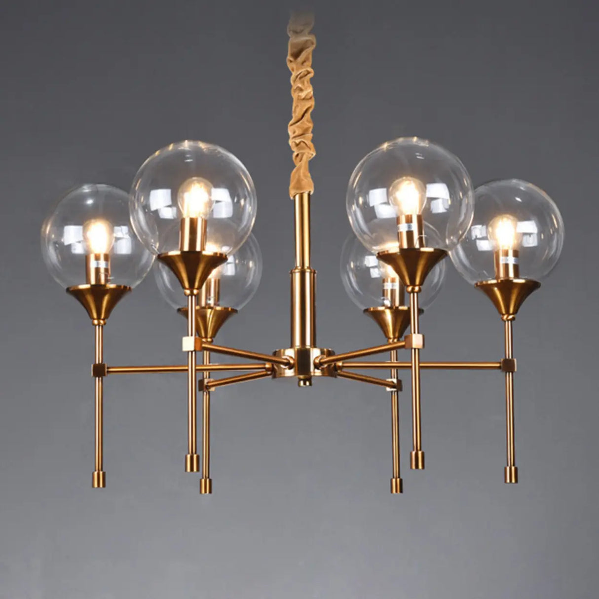 Modern Gold Clear Globe Glass Chandelier Adjustable Chain Image - 4