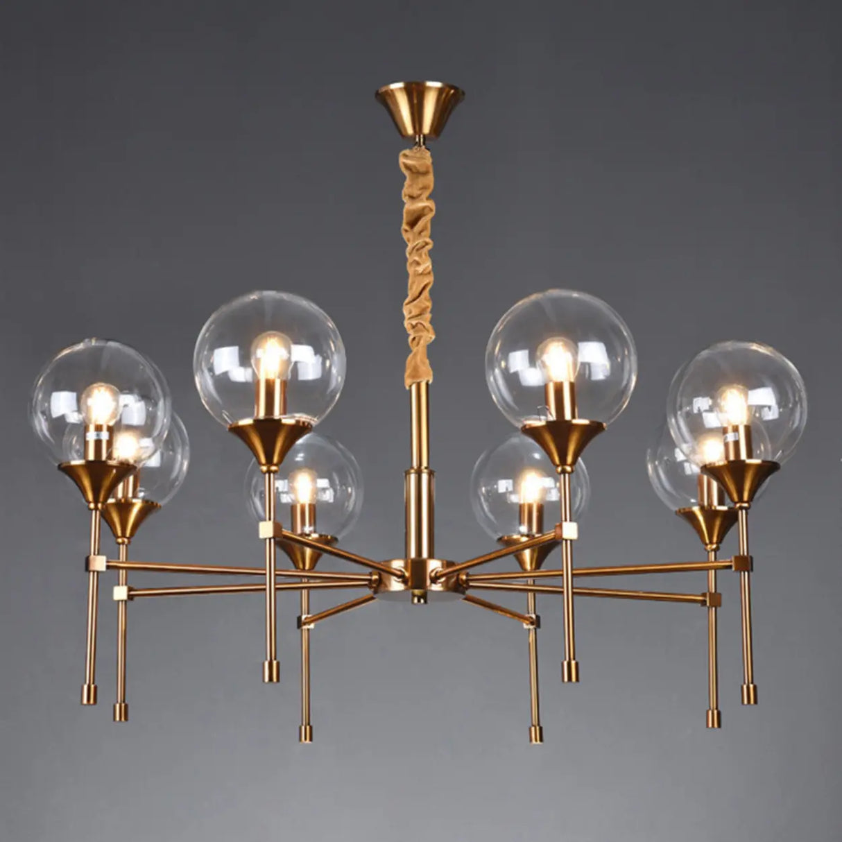 Modern Gold Clear Globe Glass Chandelier Adjustable Chain Image - 5