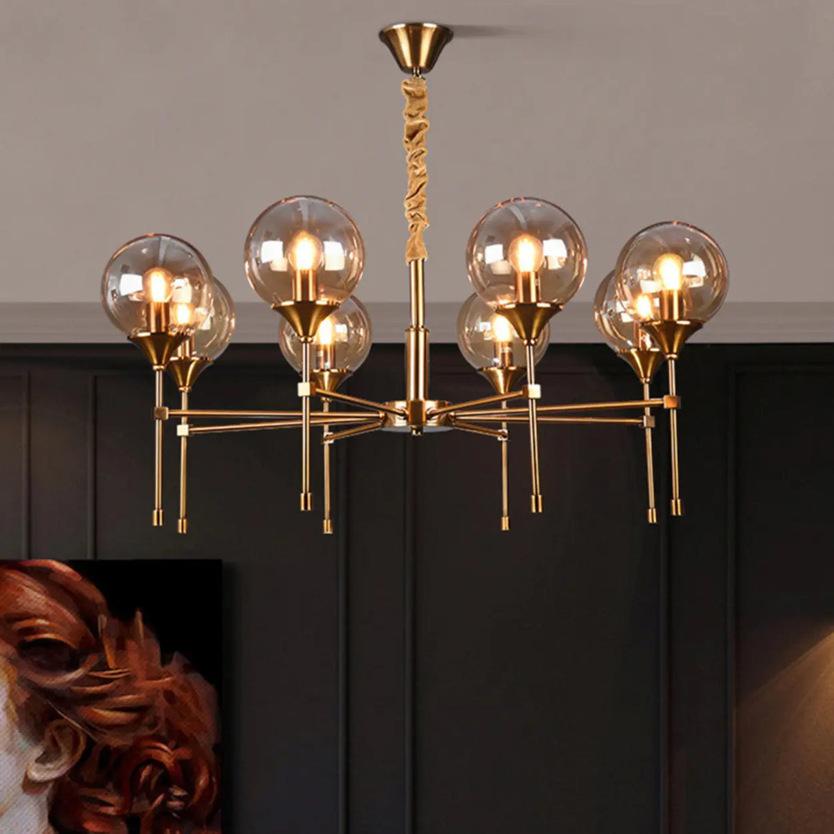 Modern Gold Clear Globe Glass Chandelier Adjustable Chain Image - 6