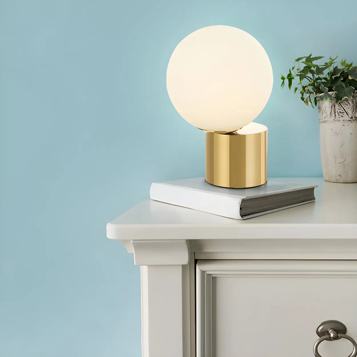 Modern Gold Column Base Globe Glass Decor Table Lamp Image - 6