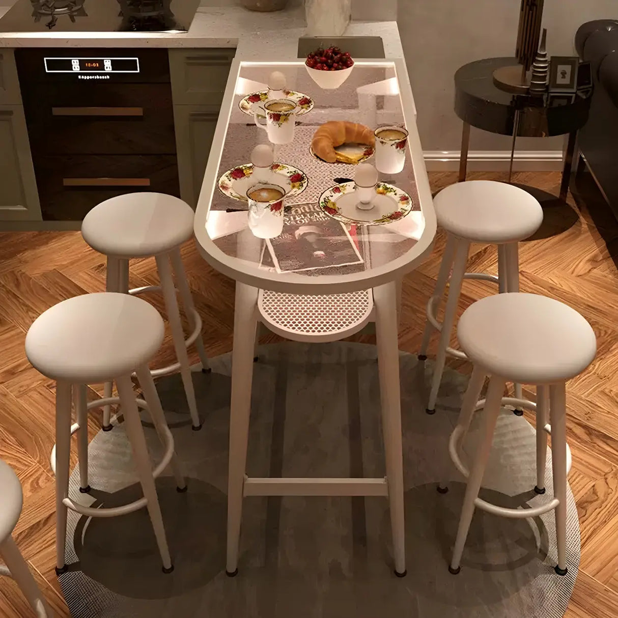 Modern Gold Counter Height Bar Table with Storage Shelf Image - 1