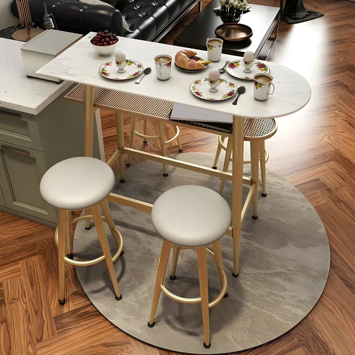 Modern Gold Counter Height Bar Table with Storage Shelf Image - 4