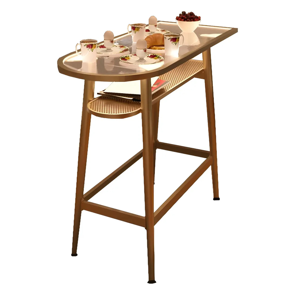 Modern Gold Counter Height Bar Table with Storage Shelf Image - 5