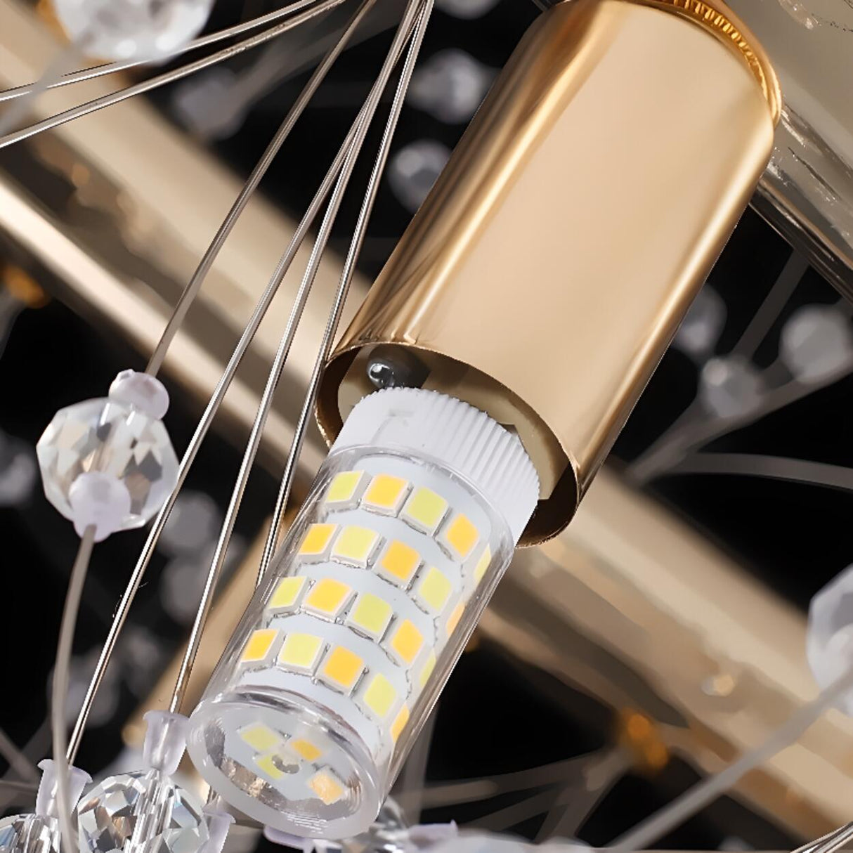 Modern Gold Crystal Halo Chandelier Adjustable Height Image - 10