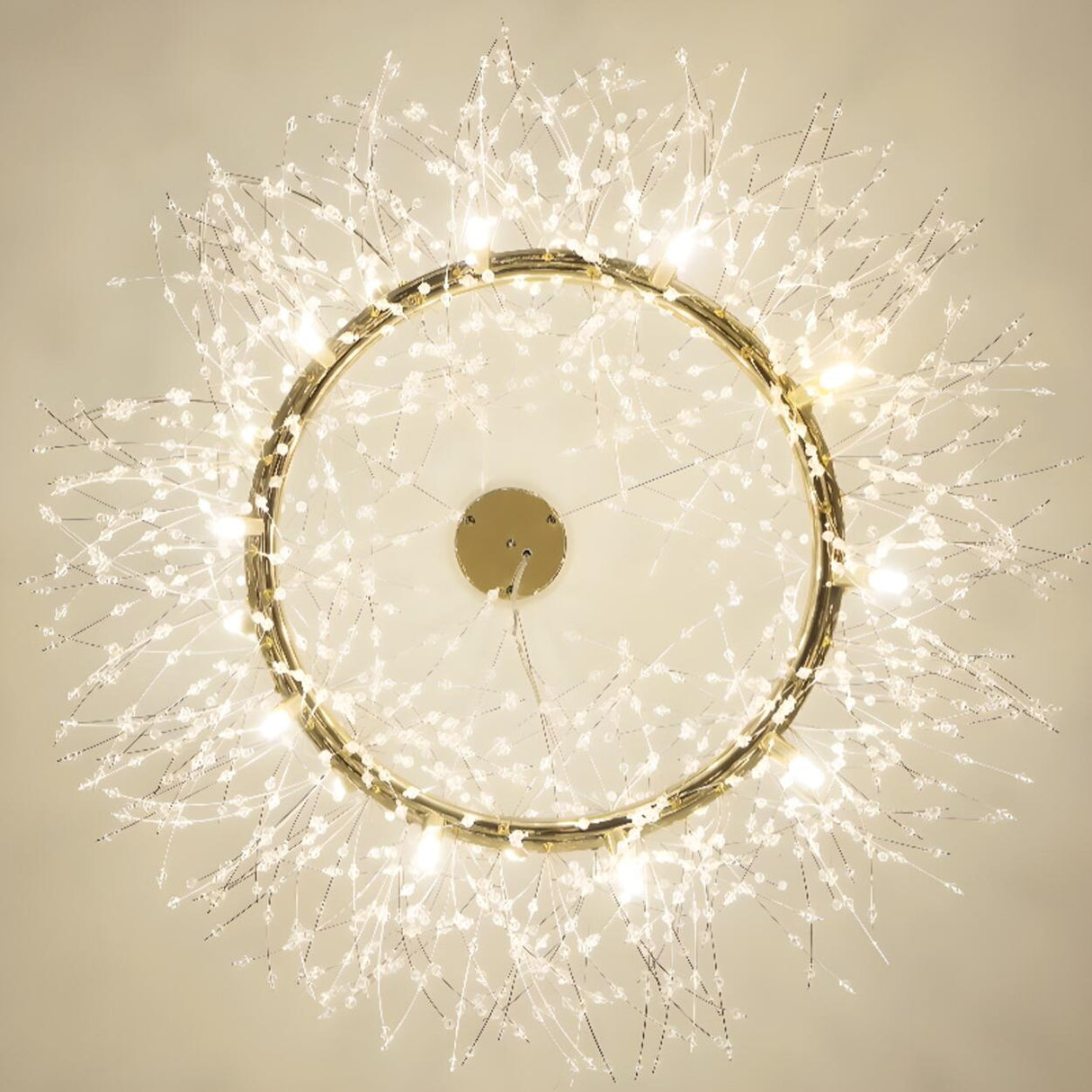 Modern Gold Crystal Halo Chandelier Adjustable Height Image - 11