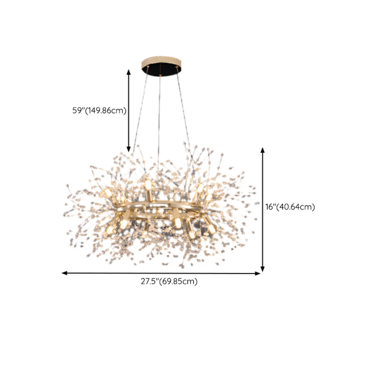 Modern Gold Crystal Halo Chandelier Adjustable Height