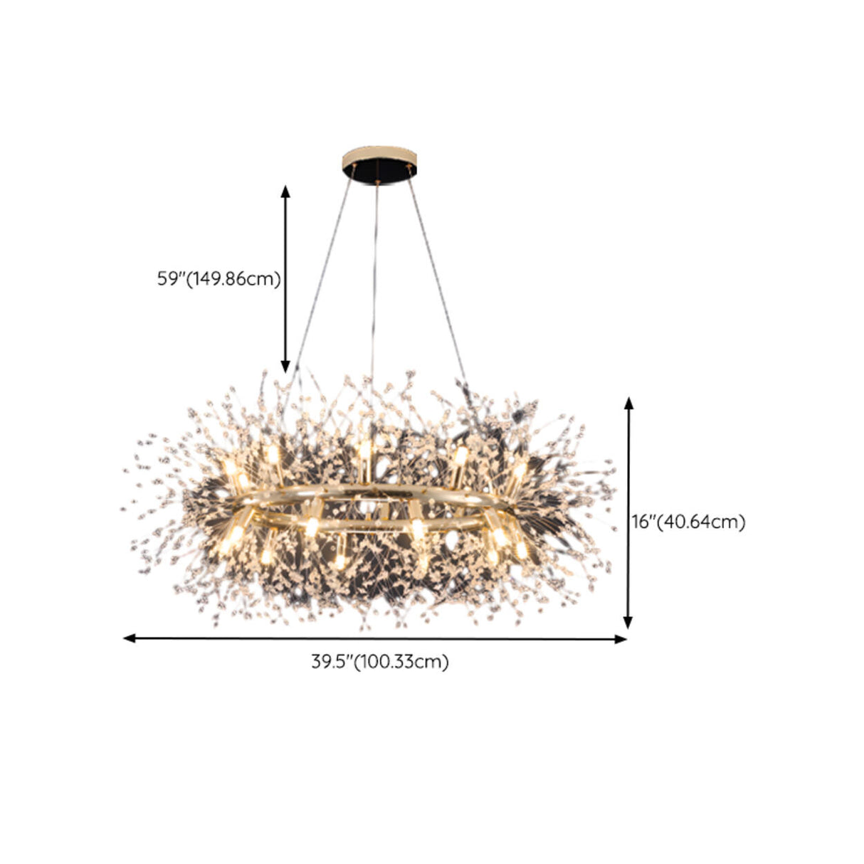 Modern Gold Crystal Halo Chandelier Adjustable Height Image - 13