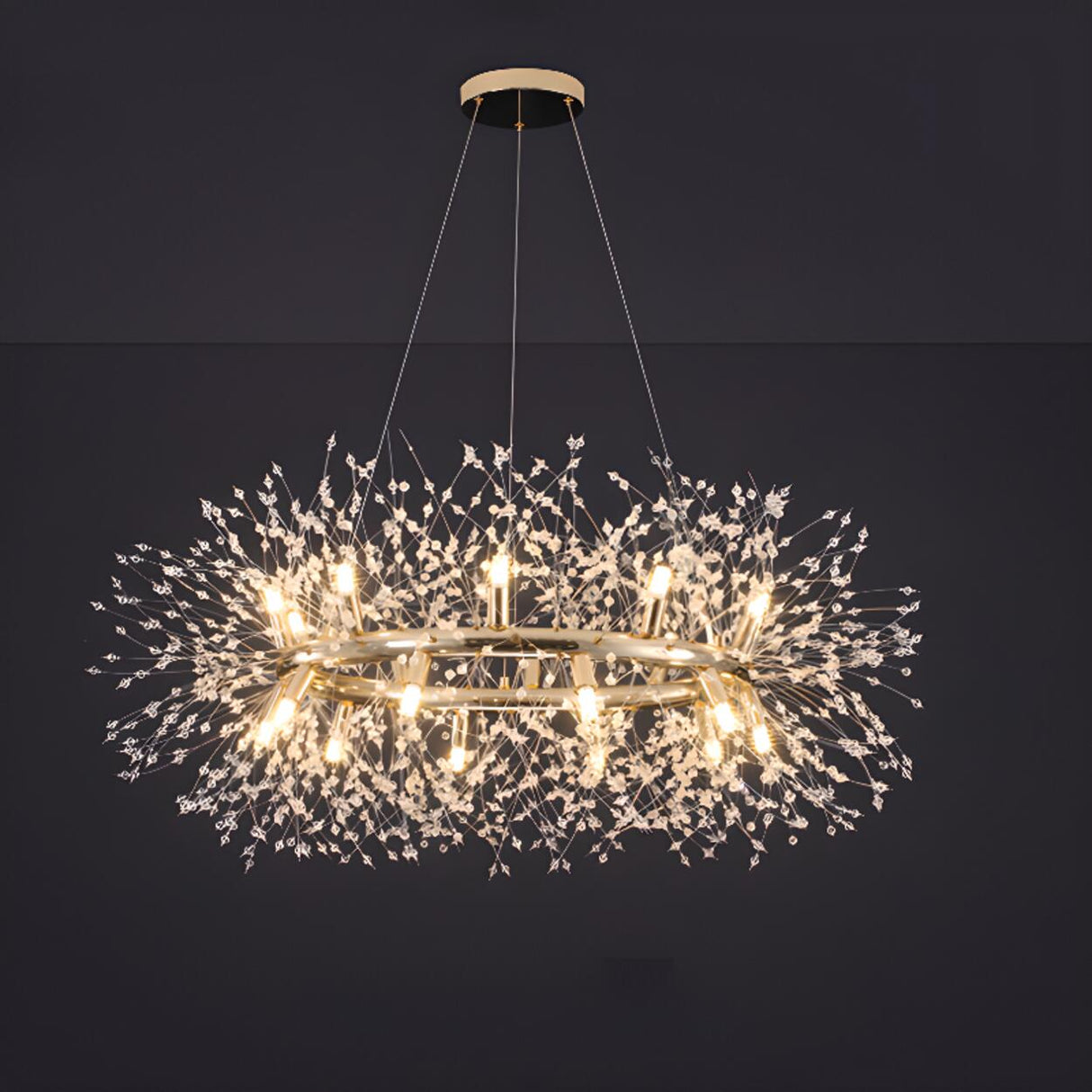 Modern Gold Crystal Halo Chandelier Adjustable Height Image - 3
