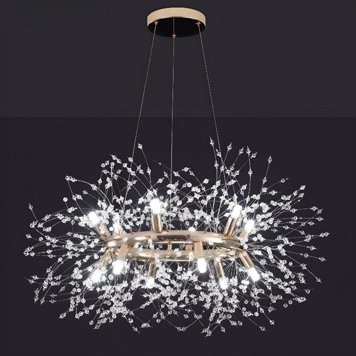 Modern Gold Crystal Halo Chandelier Adjustable Height Image - 7