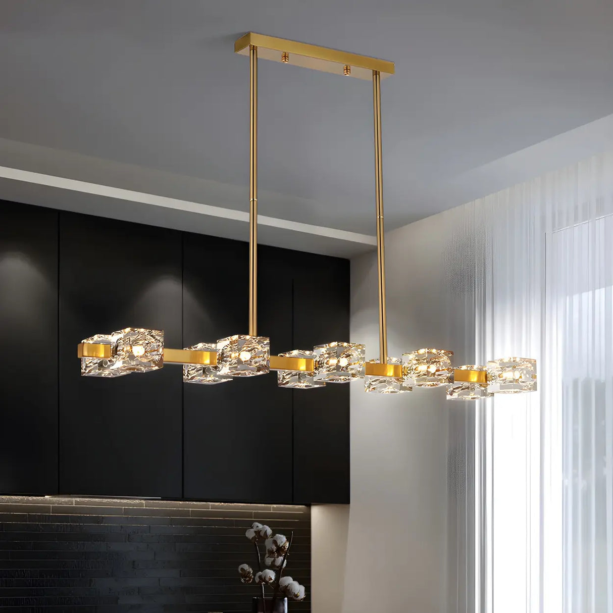 Modern Gold Crystal Linear Chandelier for Dining Room Image - 1