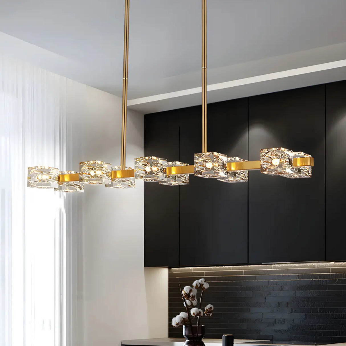 Modern Gold Crystal Linear Chandelier for Dining Room Image - 16