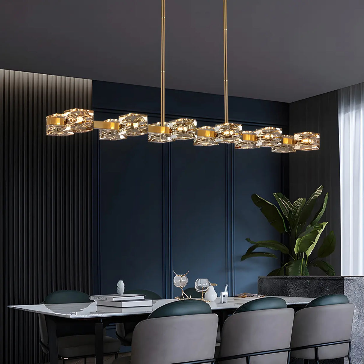 Modern Gold Crystal Linear Chandelier for Dining Room Image - 17
