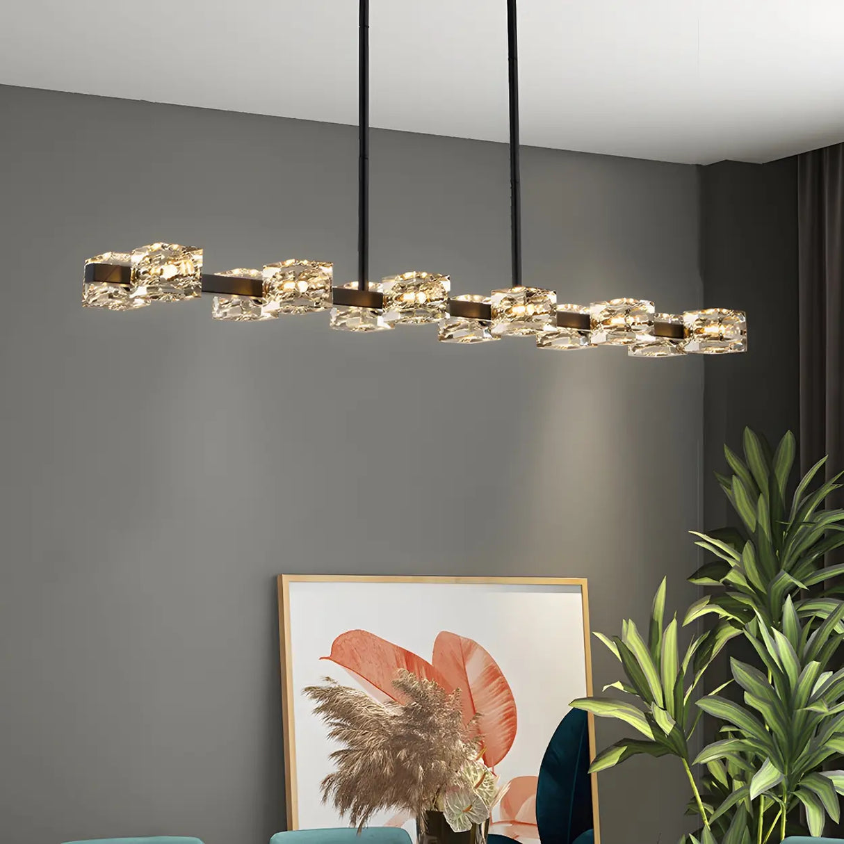 Modern Gold Crystal Linear Chandelier for Dining Room Image - 18