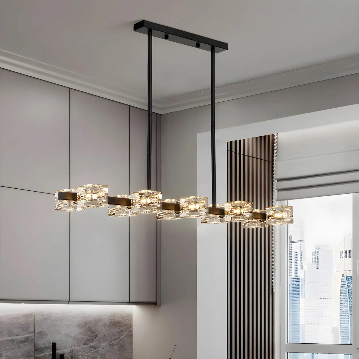 Modern Gold Crystal Linear Chandelier for Dining Room Image - 3