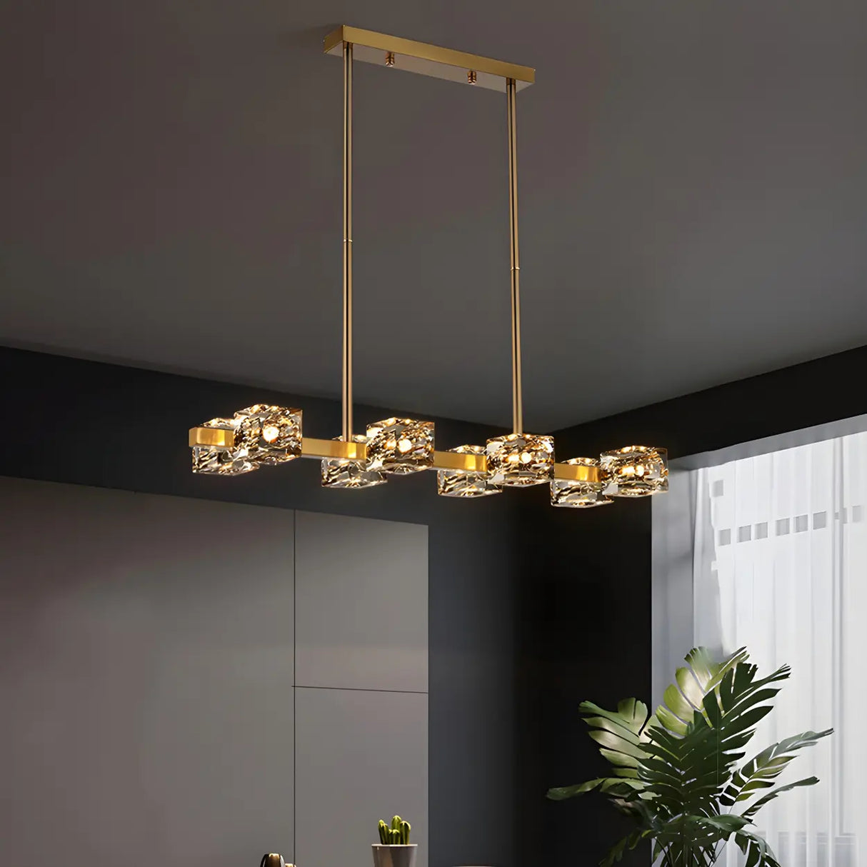 Modern Gold Crystal Linear Chandelier for Dining Room Image - 6