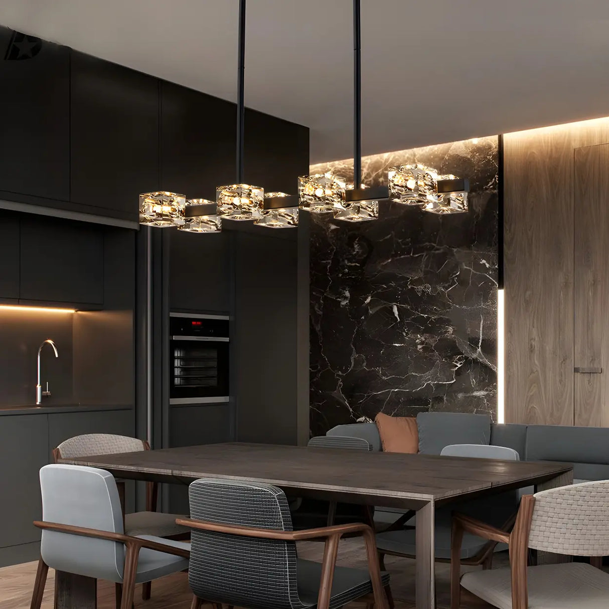 Modern Gold Crystal Linear Chandelier for Dining Room Image - 7