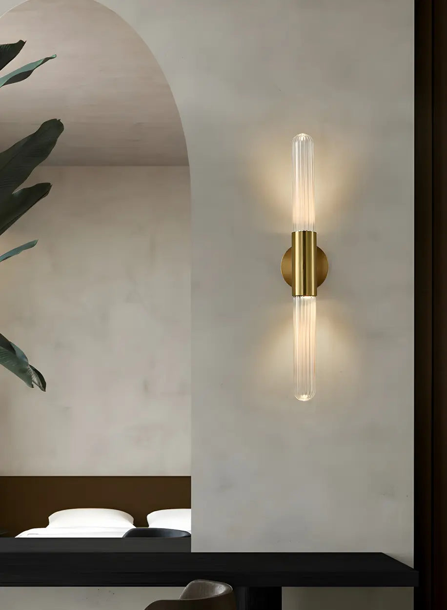 Modern Gold Cylindrical Up Down Glass Wall Sconce Image - 14