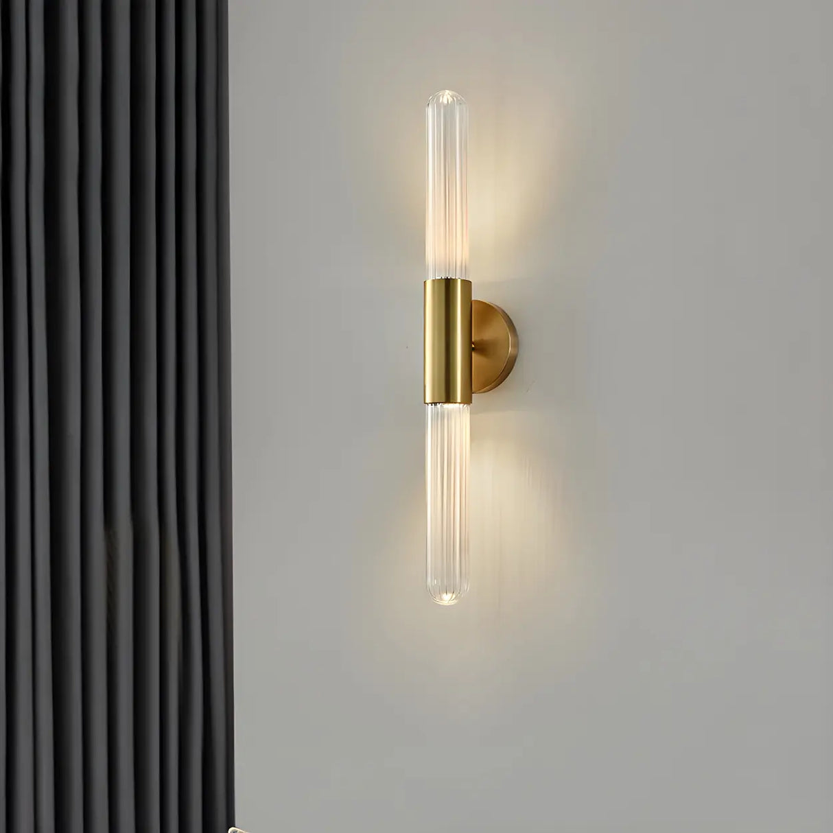Modern Gold Cylindrical Up Down Glass Wall Sconce Image - 5
