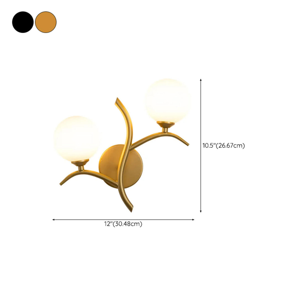 Modern Gold Double Globe Curved Arm Wall Sconce
