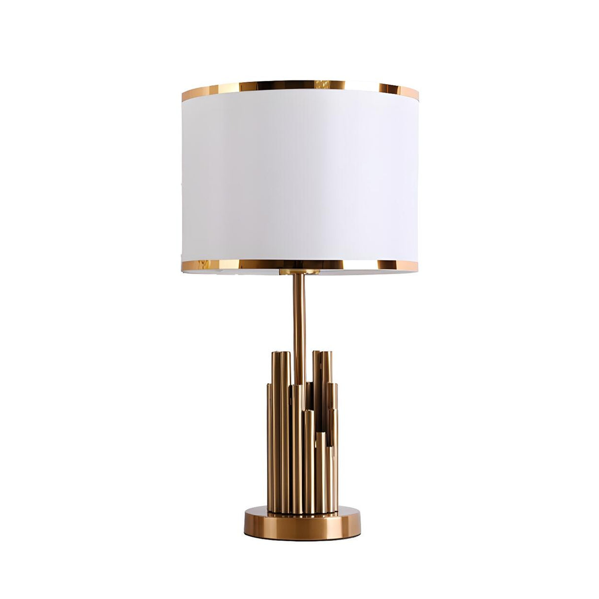 Modern Gold Drum Fabric Shade Metal Bedside Table Lamp Image - 7